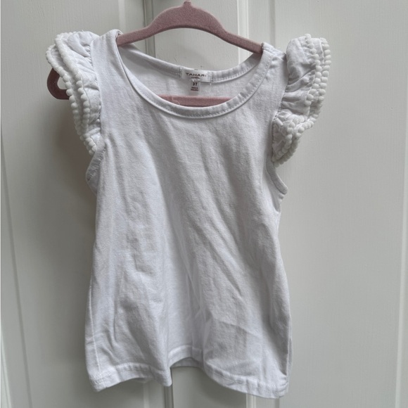 Tahari 3T Girls White Short Sleeve Tee Shirt Blouse with Ruffled Sleeves - Picture 1 of 6